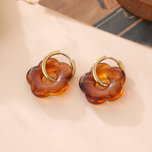 Boucles d’oreilles fleurs en acétate et acier doré