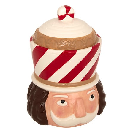 Pot à biscuit casse-noisette céramique rouge et blanc rayé H24cm décoration Noël festive