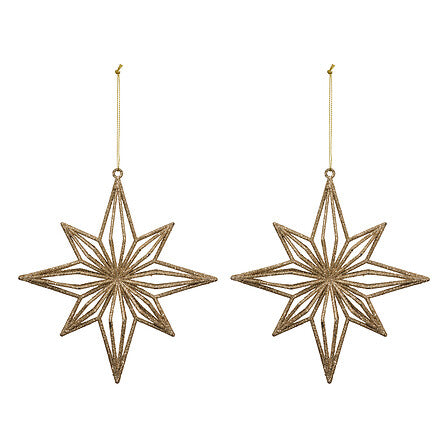 Étoile polaire dorée pailletée décoration sapin de Noël lot de 2 suspensions festives