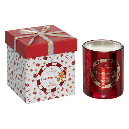 Bougie parfumée 210 gr avec pot verre imprimé pain d'épice