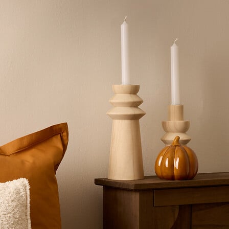 Citrouille déco orange céramique style automnal avec bougeoirs design beige pour décoration intérieure tendance