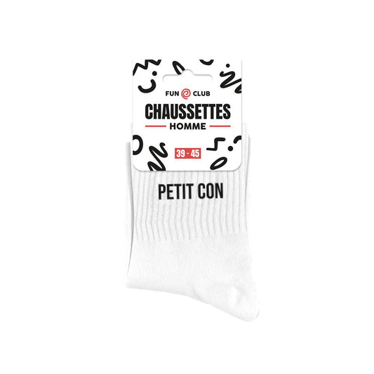 Chaussettes homme blanches message humoristique Petit con taille 39-45 Fun Club cadeau original
