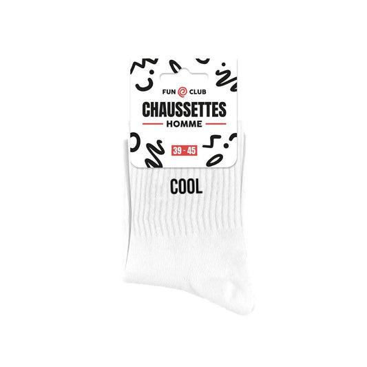 Chaussettes homme blanches avec message Cool brodé style sportwear Fun Club taille 39-45