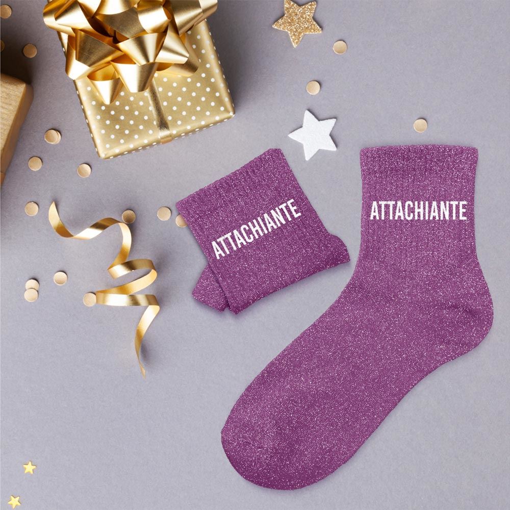 Chaussettes à paillettes violettes Attachiante femme, idée cadeau originale humour