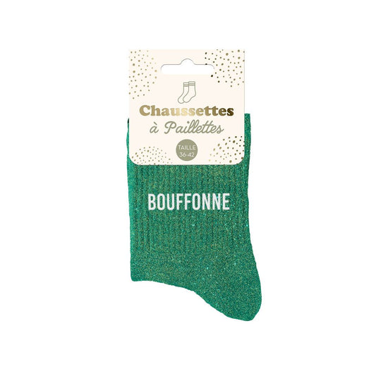 Chaussettes à paillettes vertes Bouffonne femme taille 36-42 style fantaisie brillant