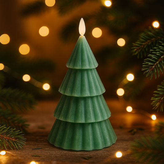Bougie LED sapin vert 20cm décoration Noël ambiance chaleureuse lumière tamisée fêtes intérieur