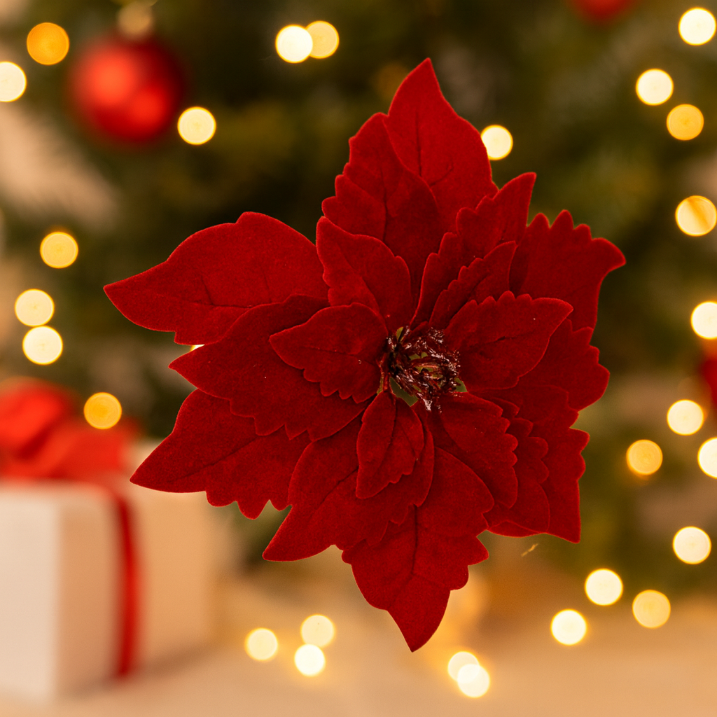 Poinsettia velours rouge 24 cm décoration de Noël artificielle fleur étoile festive pour sapin et intérieur