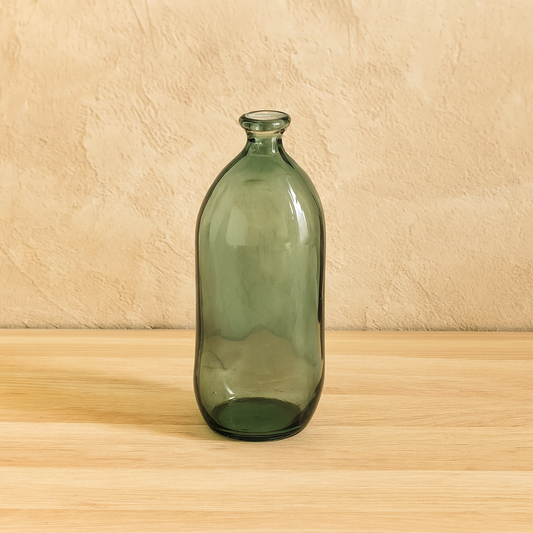 Vase bouteille Uly en verre recyclé vert transparent style vintage décoration intérieure éco-responsable H35 cm