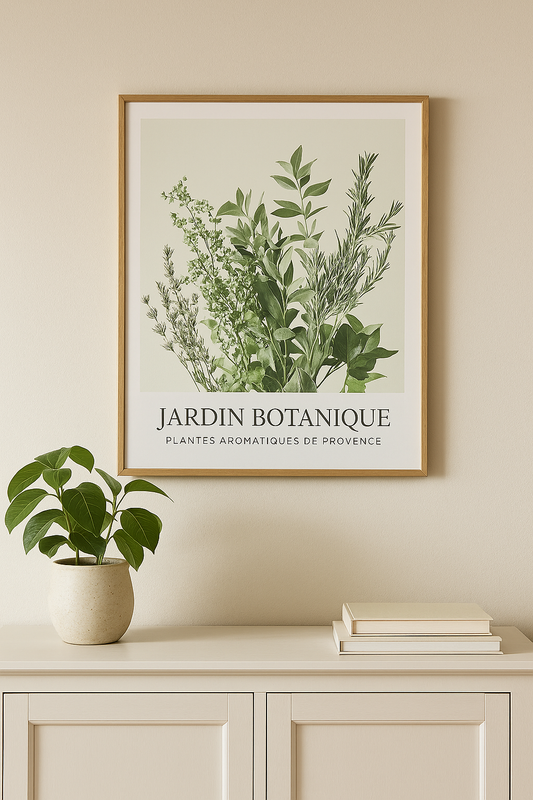 Toile encadrée botanique 45x60 cm plantes aromatiques Provence cadre bois naturel décoration murale style campagne chic