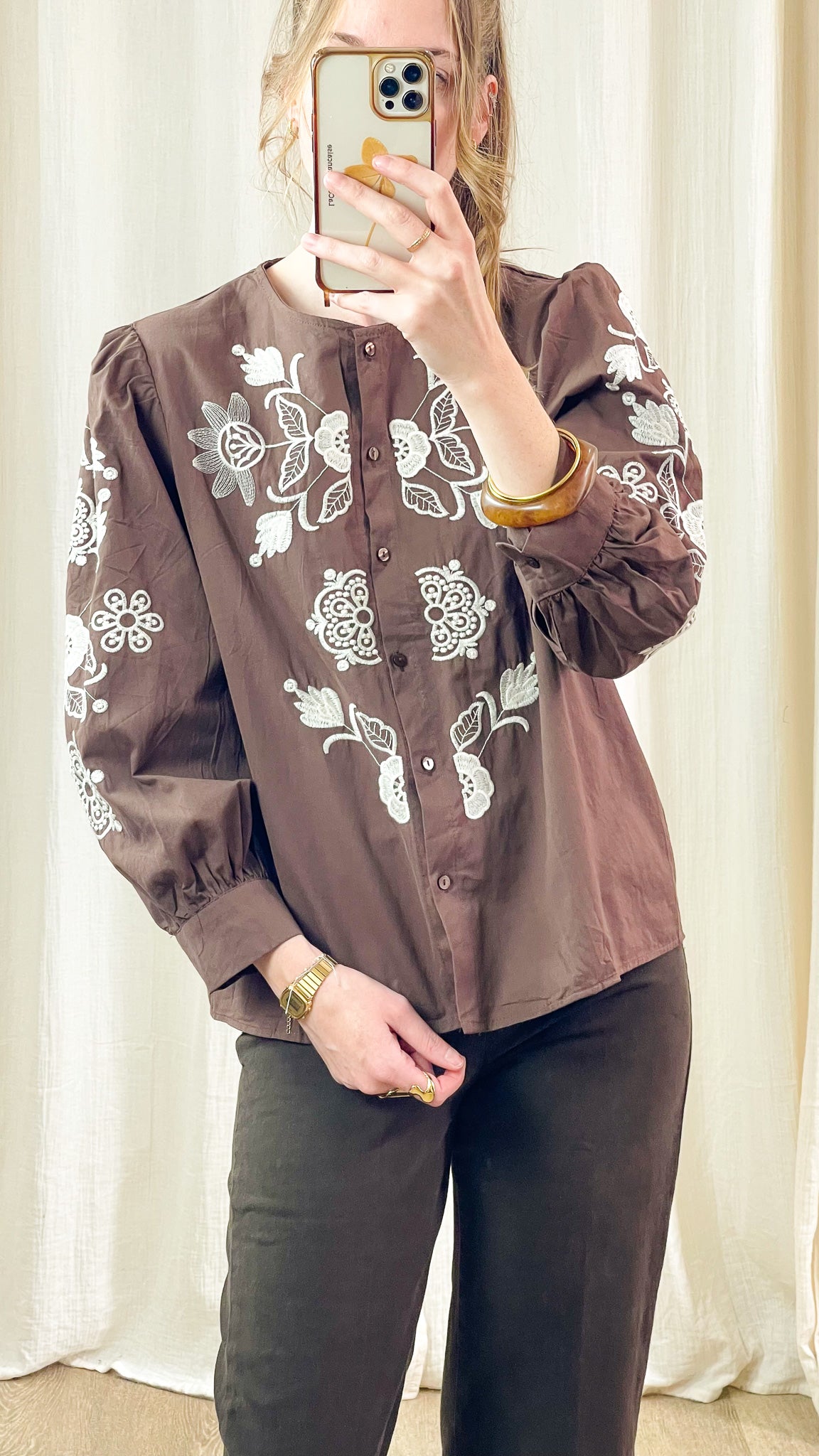 Blouse Charlotte – Blouse brodée bordeaux ou marron