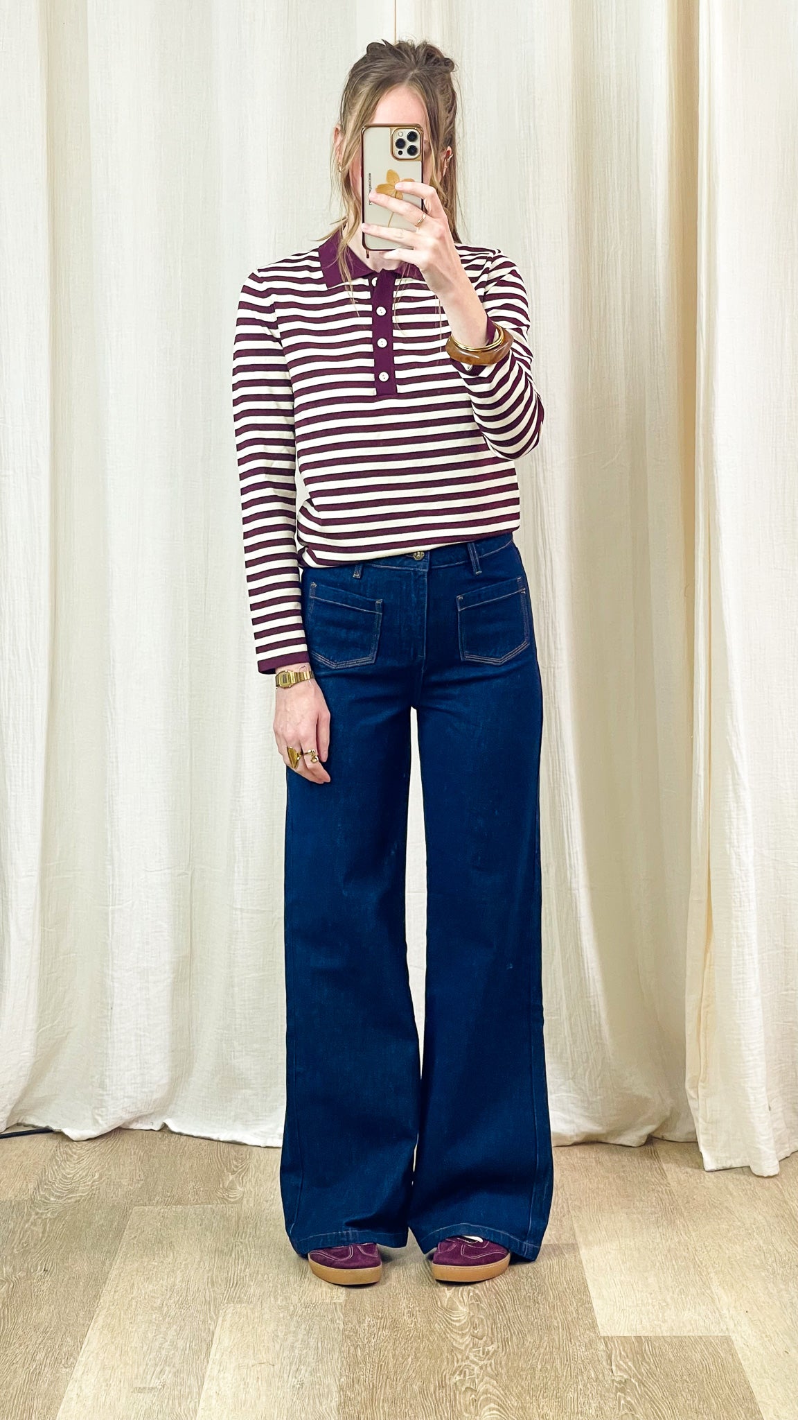 Pull Polo – Rayé bordeaux et écru