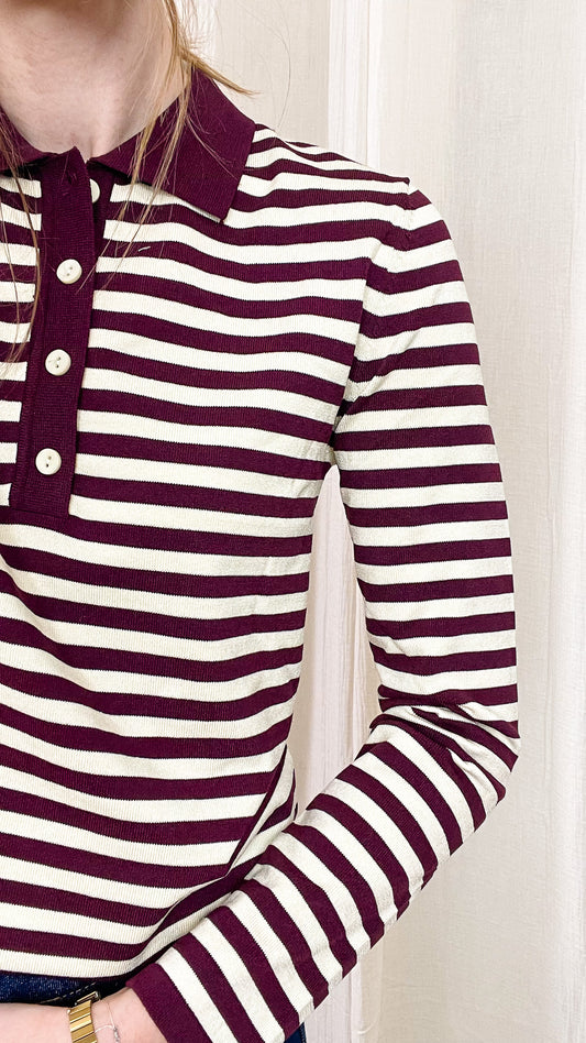 Pull Polo – Rayé bordeaux et écru