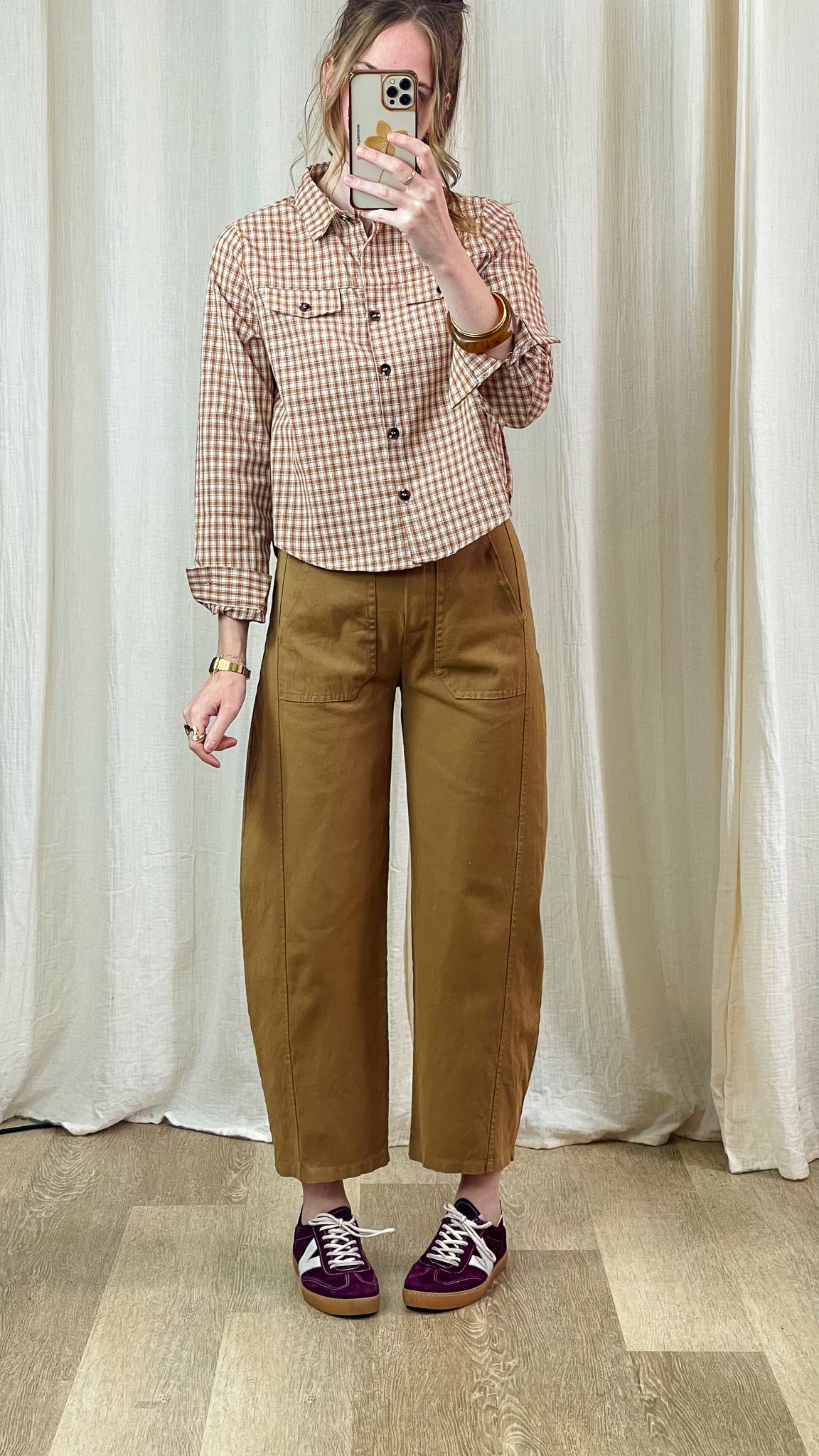 Chemise Caroline – Carreaux camel et blancs