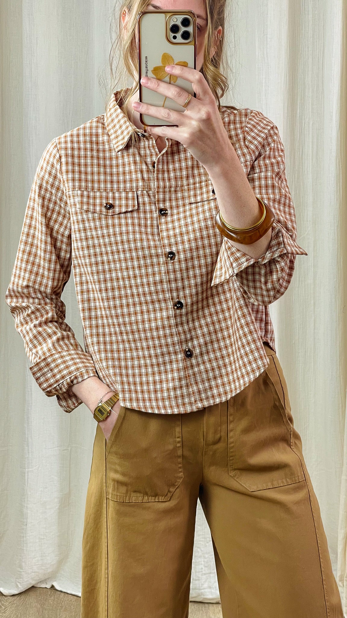 Chemise Caroline – Carreaux camel et blancs