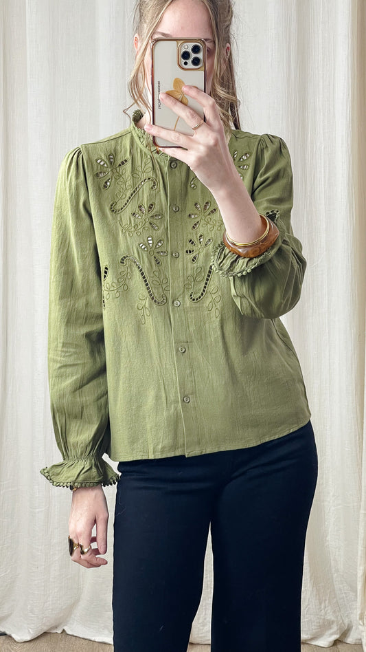 Chemise Lusa – Chemise brodée ajourée kaki
