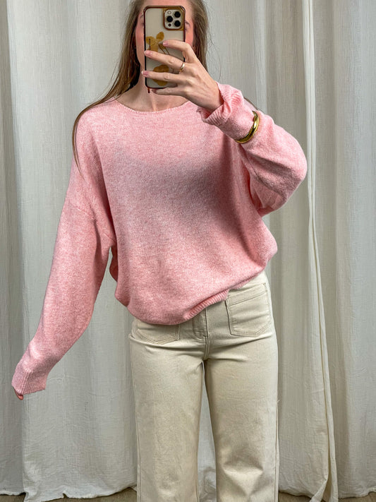 Pull Gwen rose pastel maille douce coupe oversize col rond femme style casual chic