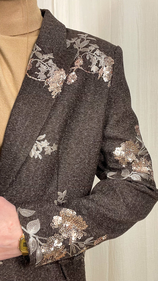 Blazer Sina - Blazer marron avec fleurs en sequins