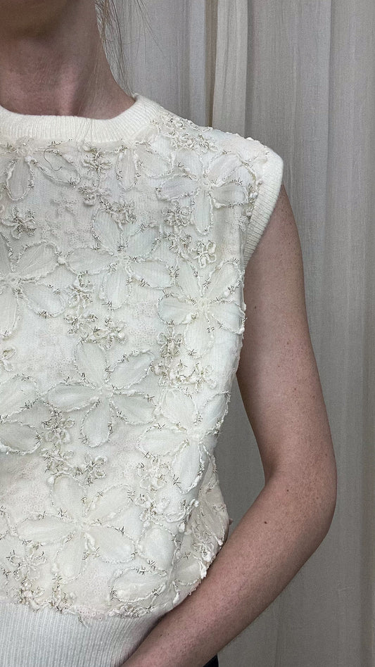 Pull Maria – Pull sans manches brodé ivoire