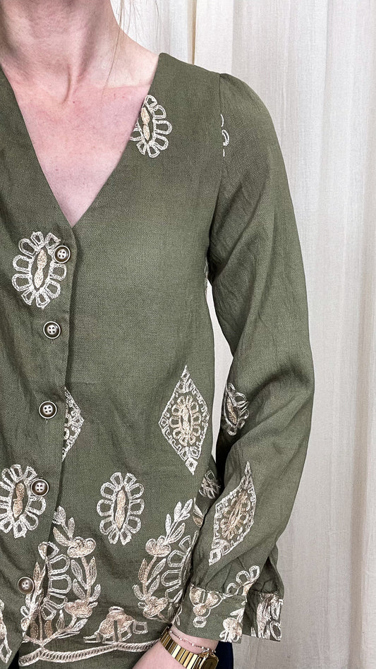 Blouse Greta – Blouse brodée kaki
