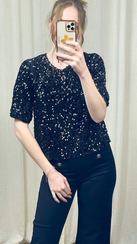 T-shirt Chloé – Top sequins coupe droite