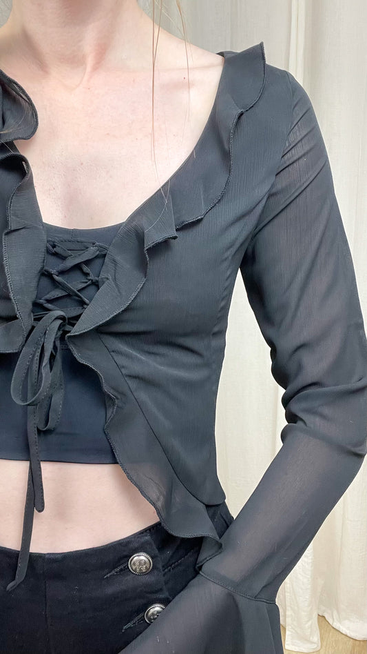 Blouse Alba – Blouse noire fluide à volants