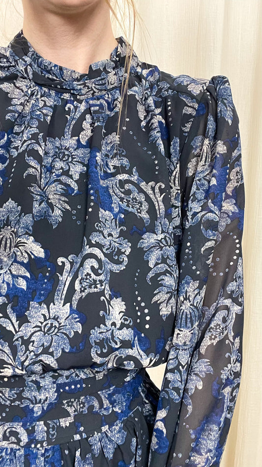 Robe Mirabelle – Robe fluide imprimée bleu nuit