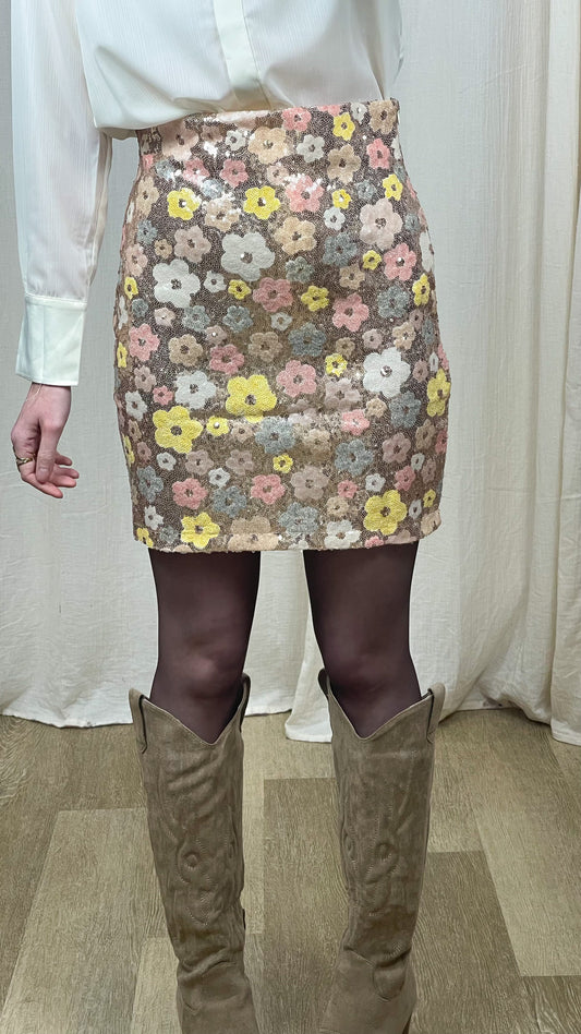 Jupe Rose – Jupe courte à sequins fleuris