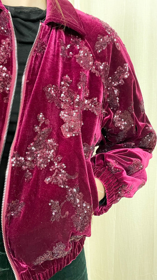 Veste Solène – Bomber en velours brodé de sequins