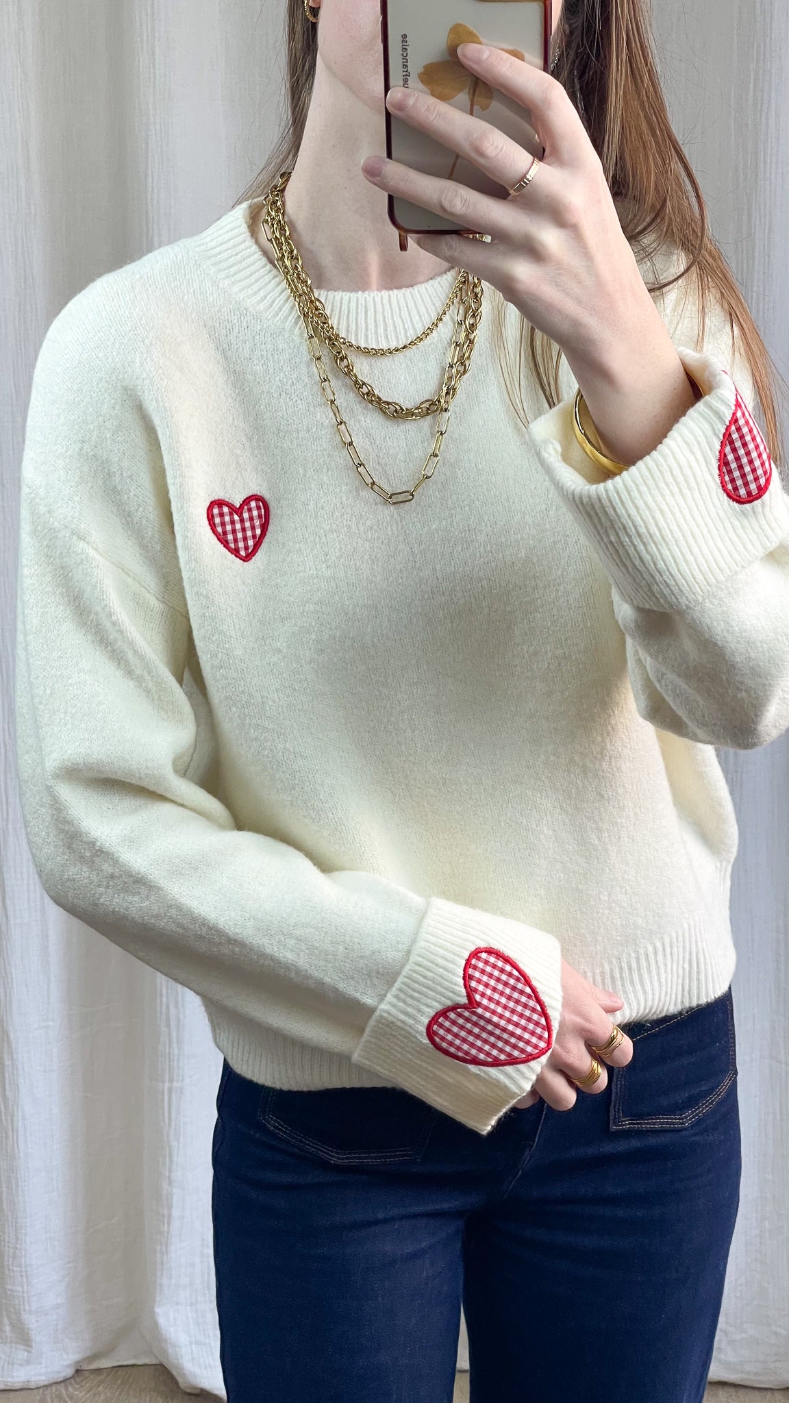Pull Cassandra - Pull avec patch cœur vichy rouge