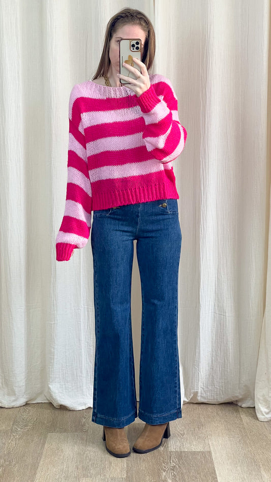 Pull Jeannine - Pull à rayures rose et rouge