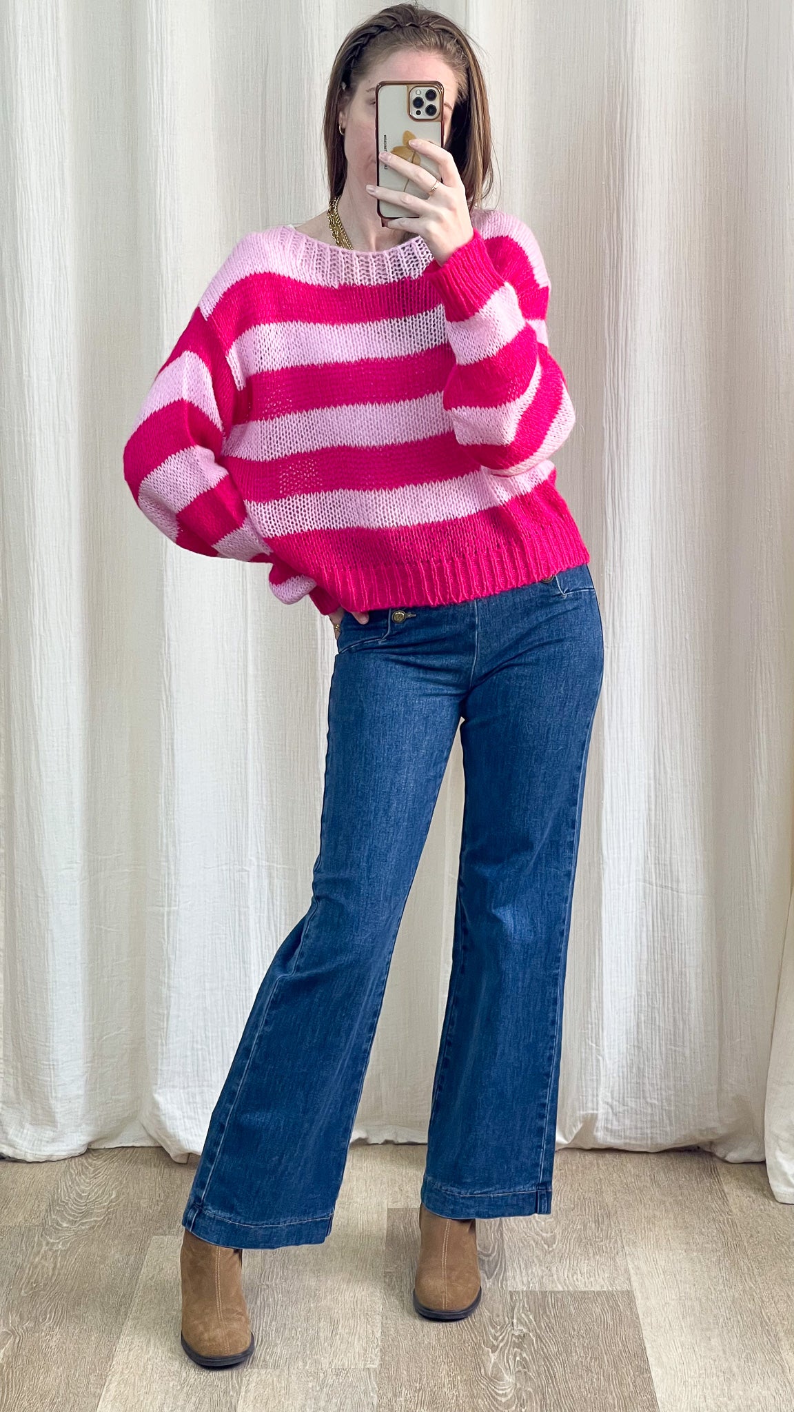 Pull Jeannine - Pull à rayures rose et rouge
