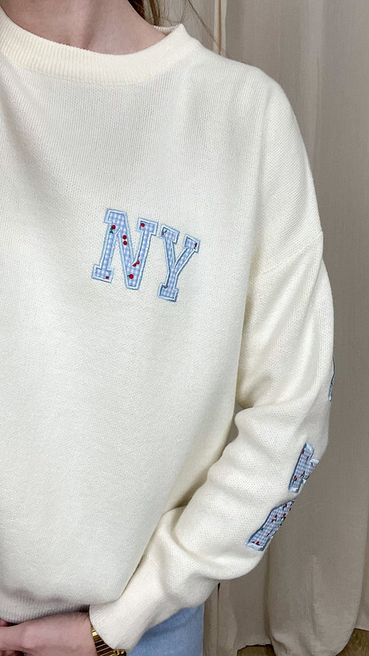 Pull New York – Pull brodé esprit varsity