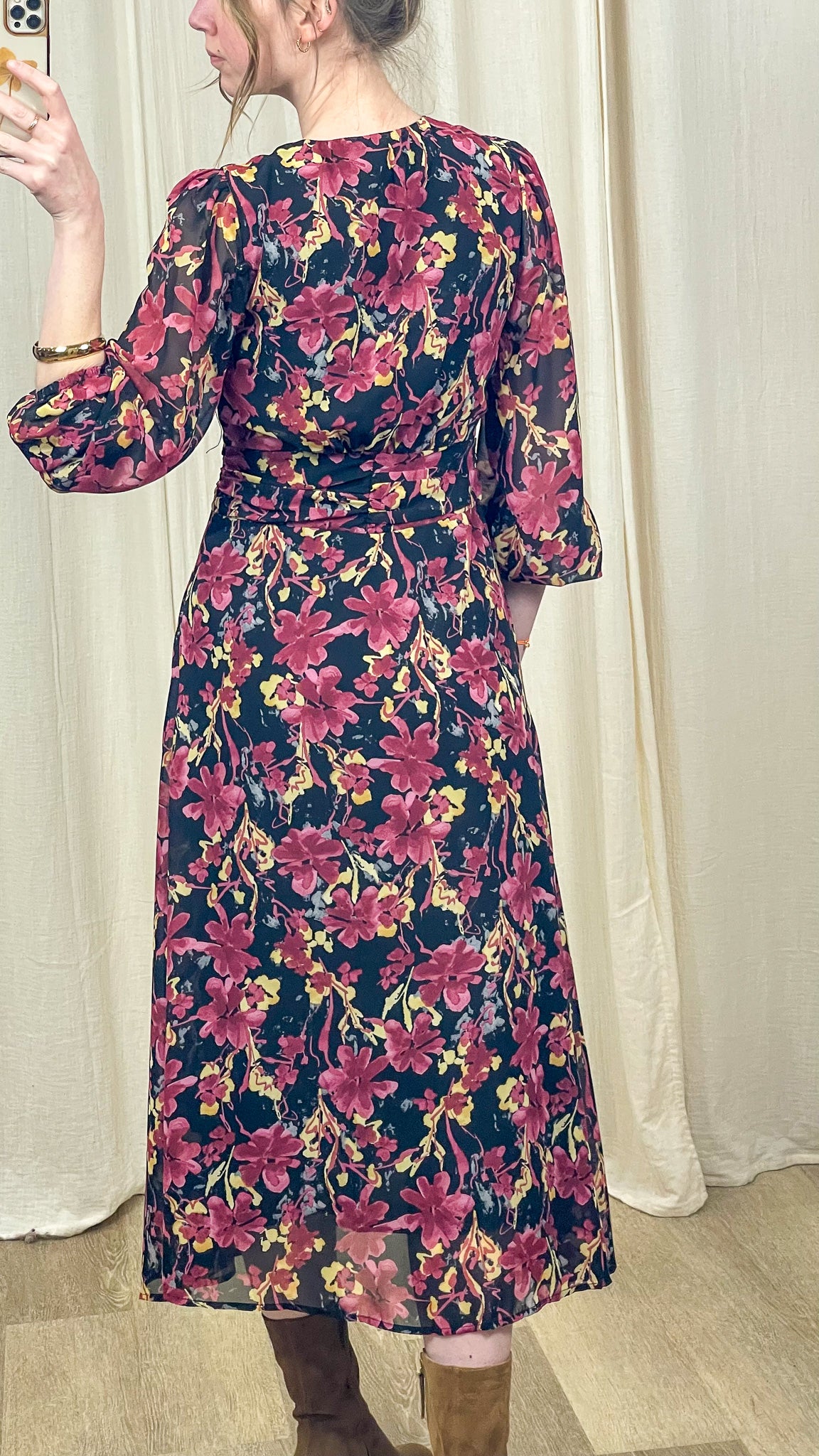 Robe Dahlia – Robe longue fleurie à manches longues