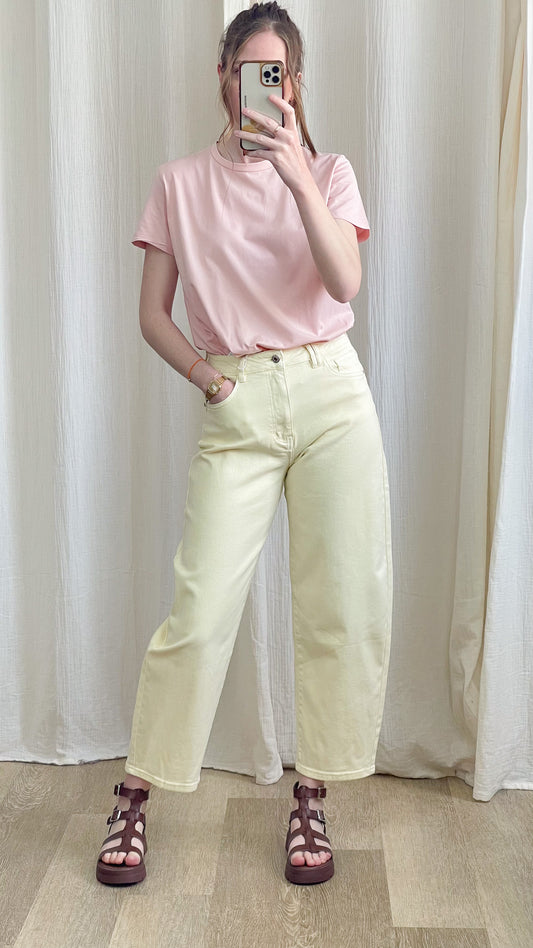 Jean Léni – Jean coupe ballon jaune femme taille haute