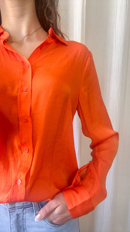 Chemise Thaïs - Chemise orange satinée fluide
