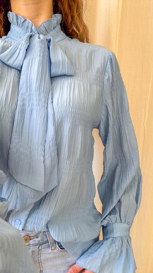 Blouse Maria - Blouse col lavallière effet gaufré
