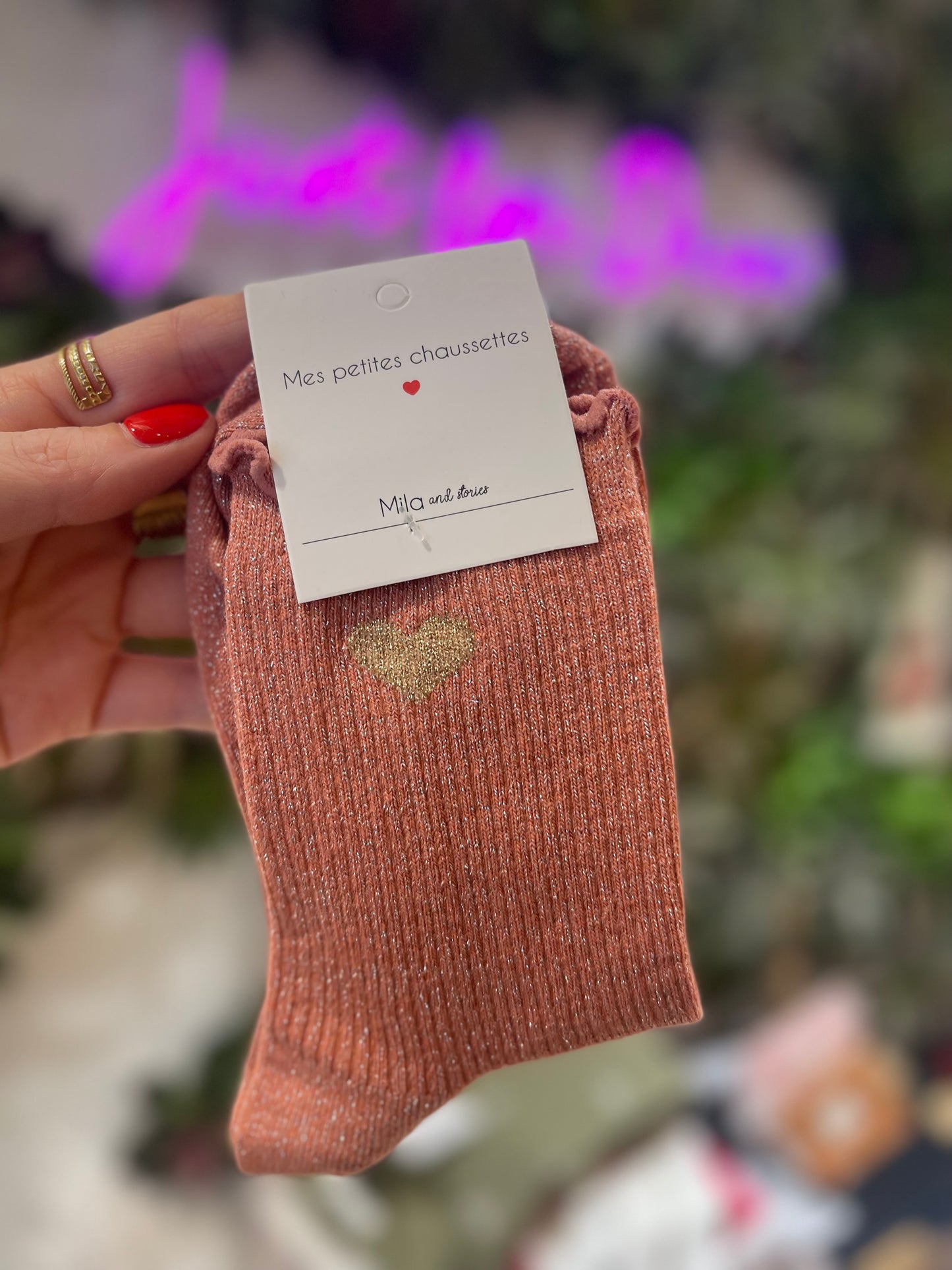 Chaussette à paillettes coeur