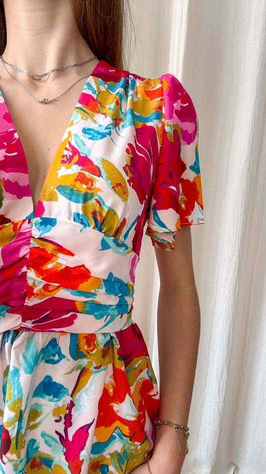Robe Marius – Robe courte fluide imprimé floral coloré