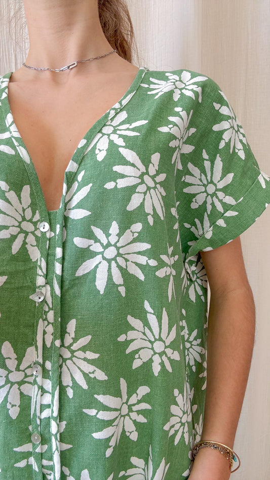Robe Azalée – Robe longue fluide imprimé floral vert