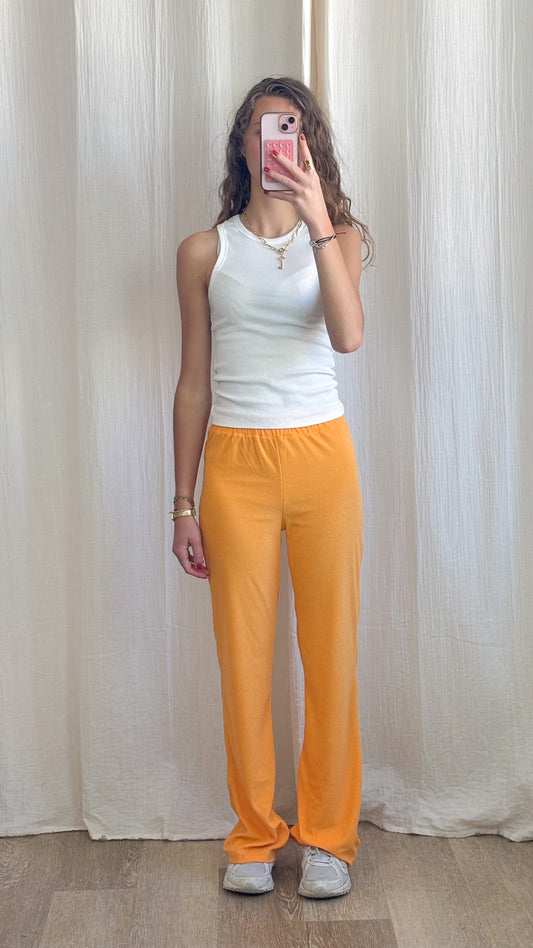 Pantalon Peach – Pantalon évasé en éponge orange vif taille élastiquée