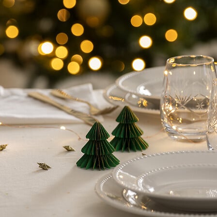 Lot de 2 cavaliers décoratifs sapin vert en papier alvéolé pour décoration table de Noël festive