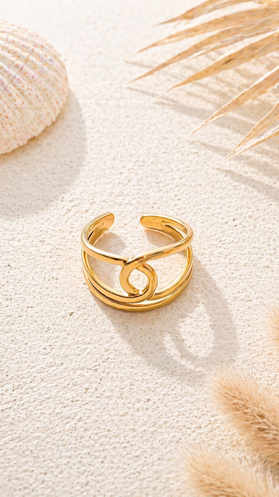 Bague dorée anneaux croisés entrelacés ajustable acier inoxydable