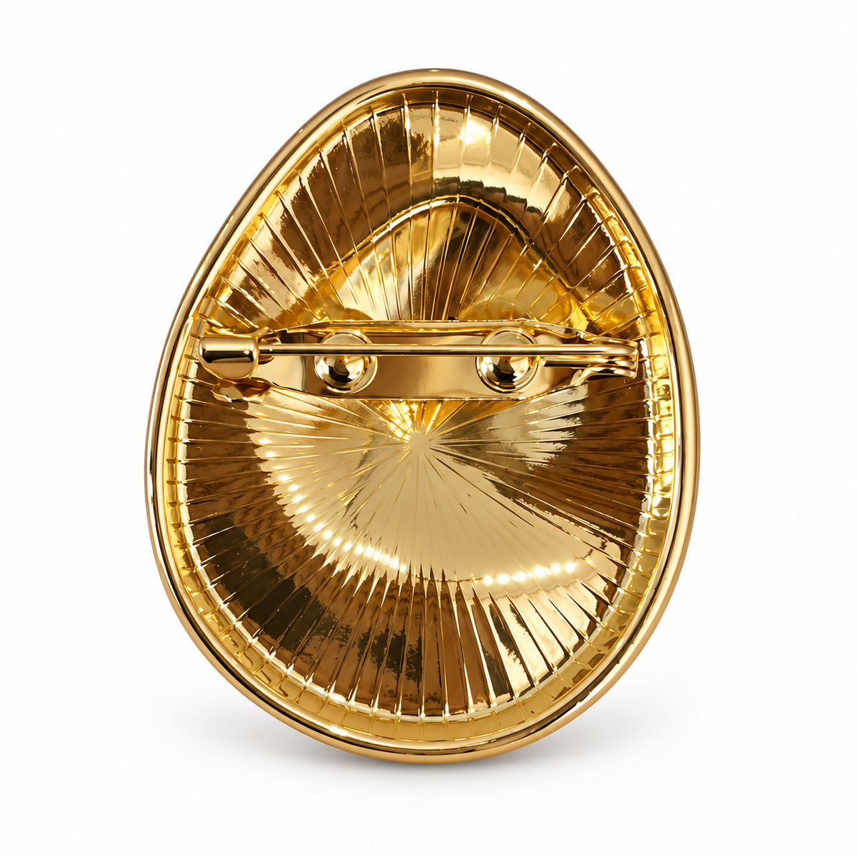 Broche ovale dorée effet miroir avec fermoir épingle, accessoire bijou fantaisie femme finition or brillant