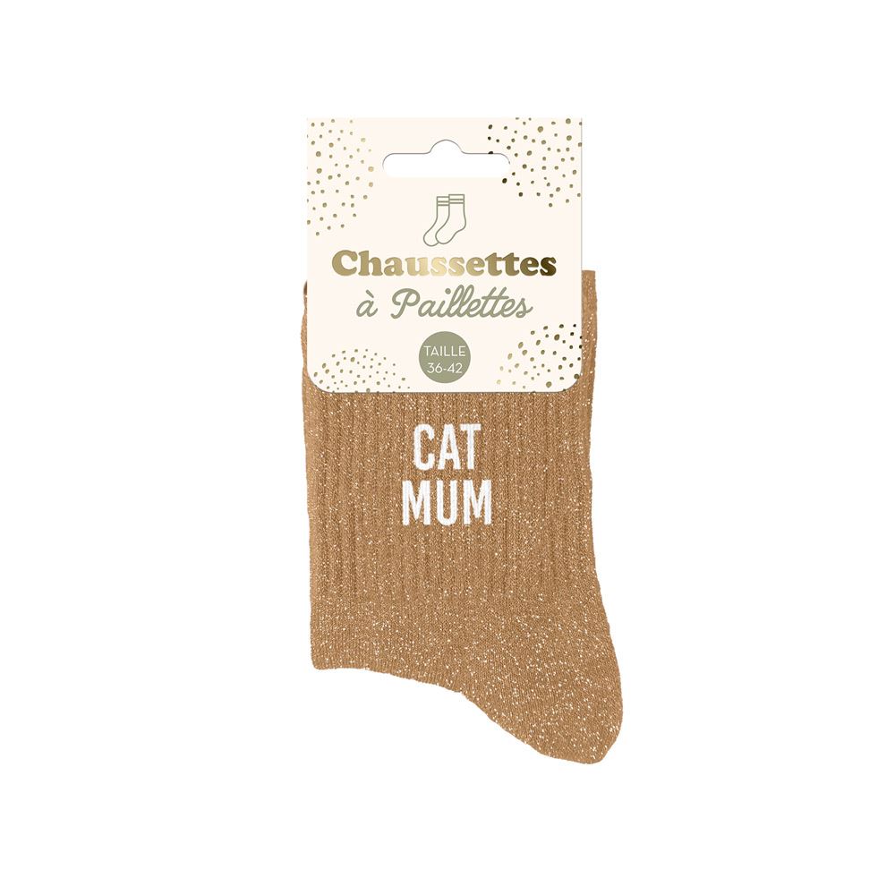 Chaussettes à paillettes "CAT MUM"