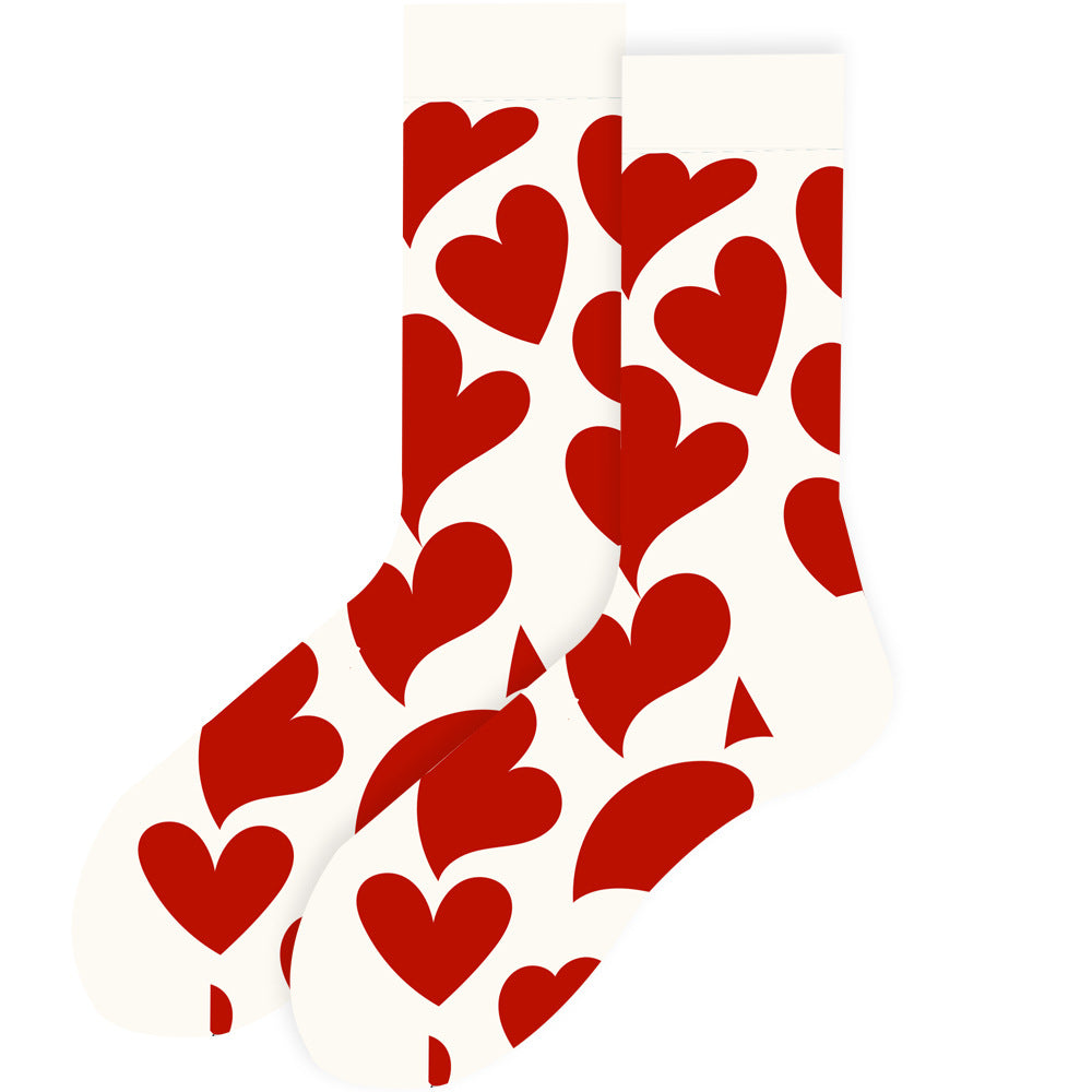 Chaussettes femme blanches à motif grands cœurs rouges
