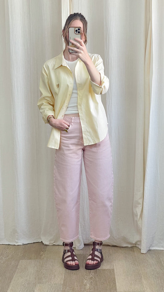 Chemise femme oversize jaune avec cœur brodé coupe ample