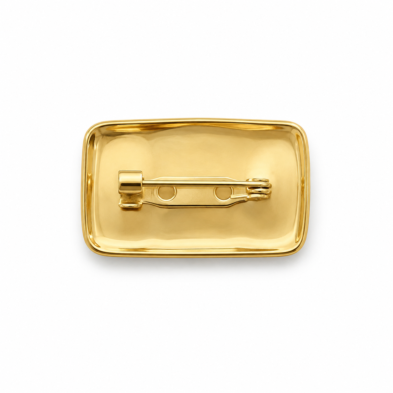 Broche dorée rectangulaire avec fermoir épingle vue arrière, accessoire bijou fantaisie doré femme élégant