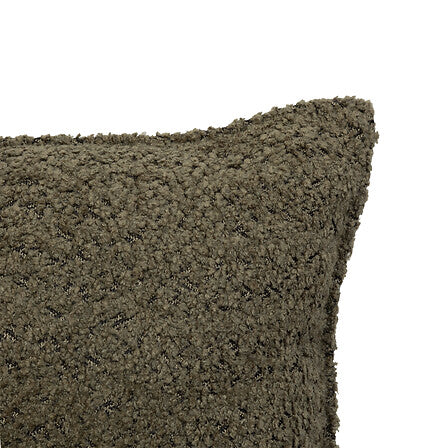 Coussin bouclette kaki Soana 30x50 cm texture douce effet mouton déco salon cosy