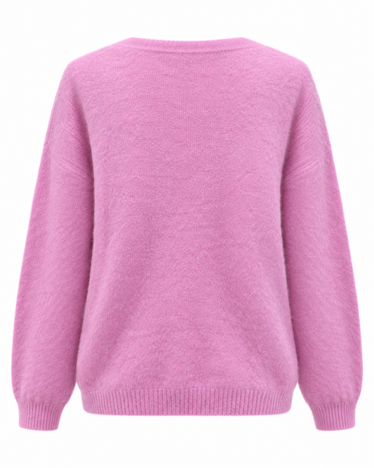 Gilet rose en alpaga Lisa coupe oversize dos uni maille douce femme hiver
