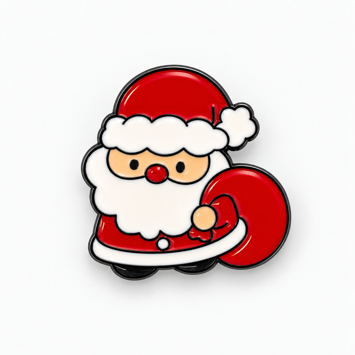 Pin's Père Noël rouge et blanc émaillé avec hotte cadeau, accessoire fantaisie Noël pour veste ou sac